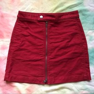 UNIQLO Red Denim Moto Zip Miniskirt